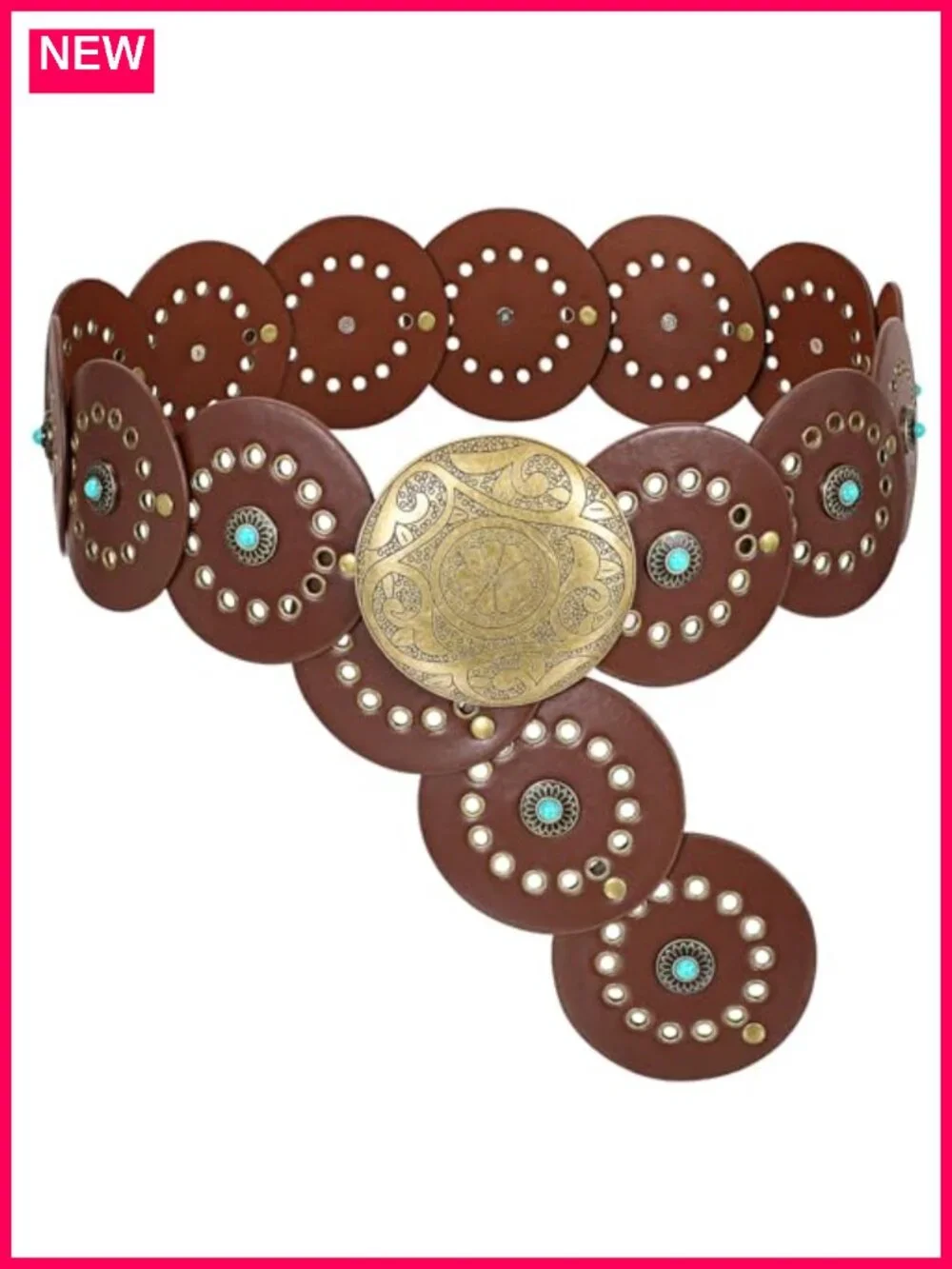 Wide PU Leather Western Concho Belt Cowgirl Cowboy Boho Waist Belt for Dress
